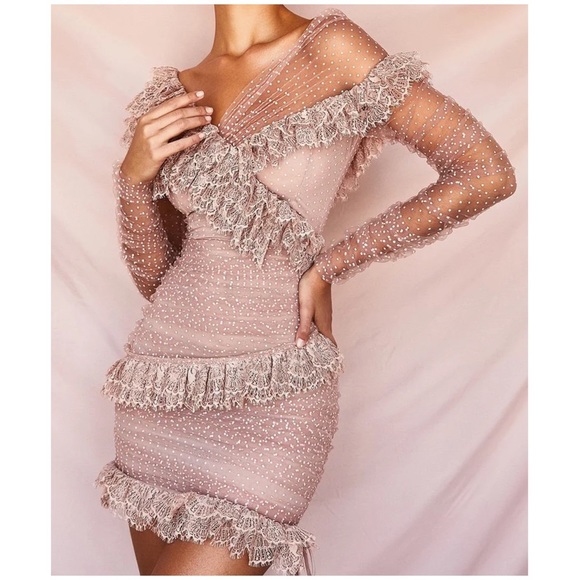 House of CB Dresses House Of Cb Sorrel Lace Frill Mini Dress Blush Poshmark